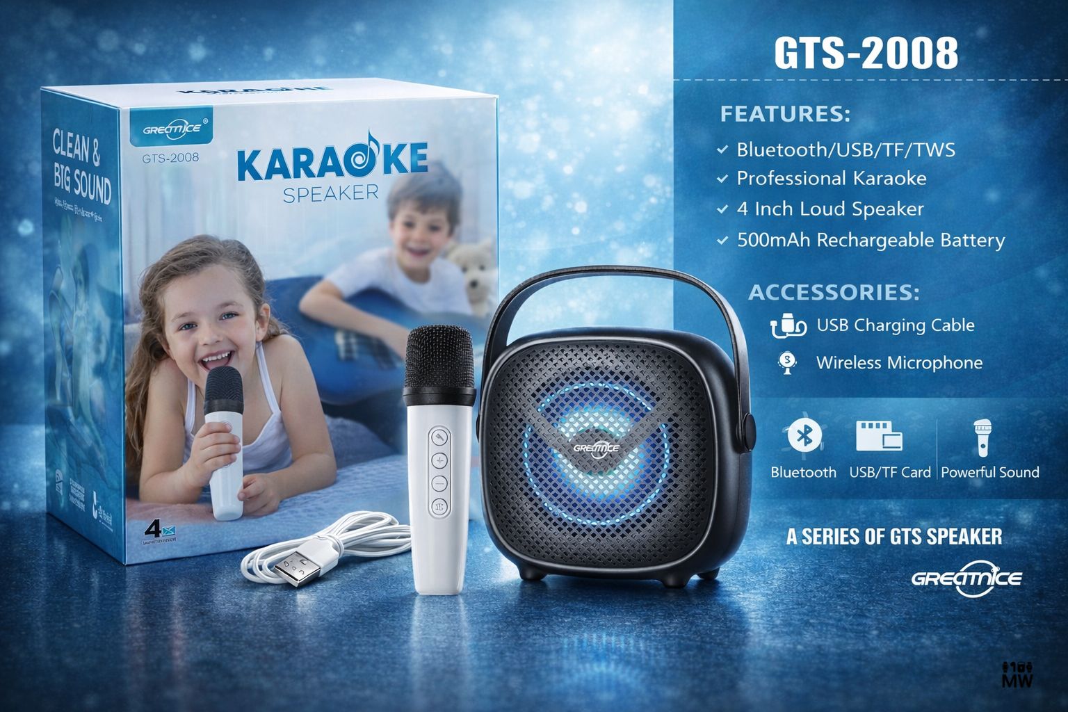 GTS-2008 Speaker+Mic RGB Multipurpose Rechargeable Portable Speaker